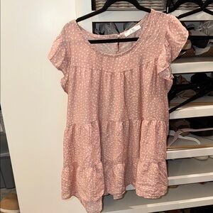 MK Boutique Dusty Rose Tiered Flutter Sleeve Top